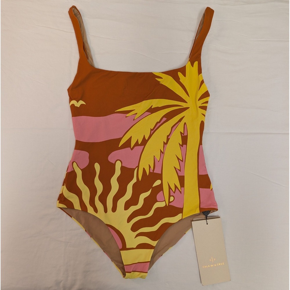 CALA de la CRUZ One Piece Swimsuit Tropical Palm Sunset Print NWT Women's‎ Large